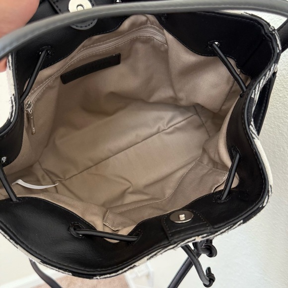 Talbots Black and Gray Buffalo Plaid Drawstring Bucket Crossbody Bag - Picture 8 of 12